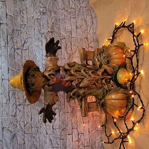 Vintage Ceramic Scarecrow Centerpiece Corn Pumpkins